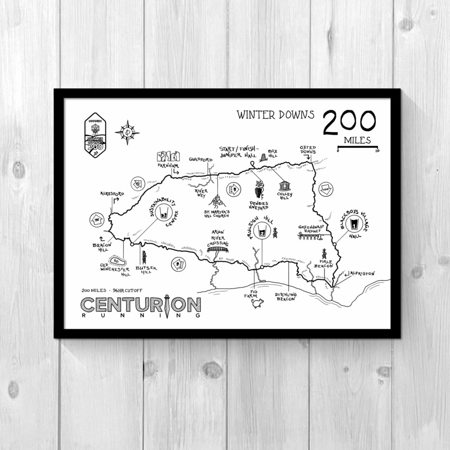 Centurion Running Winter Downs 200 framed map