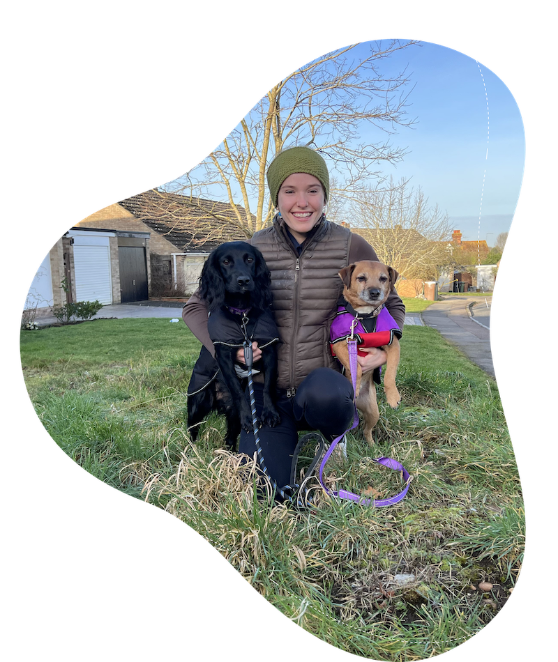 Martha Preece, agility coach with her two beloved dogs, Maxwell and Elsie