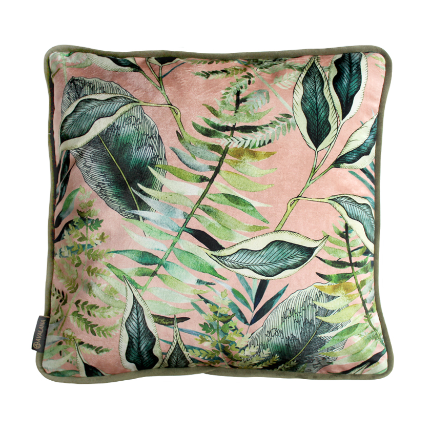 Blush Tropics Piped Velvet Cushion Cover
