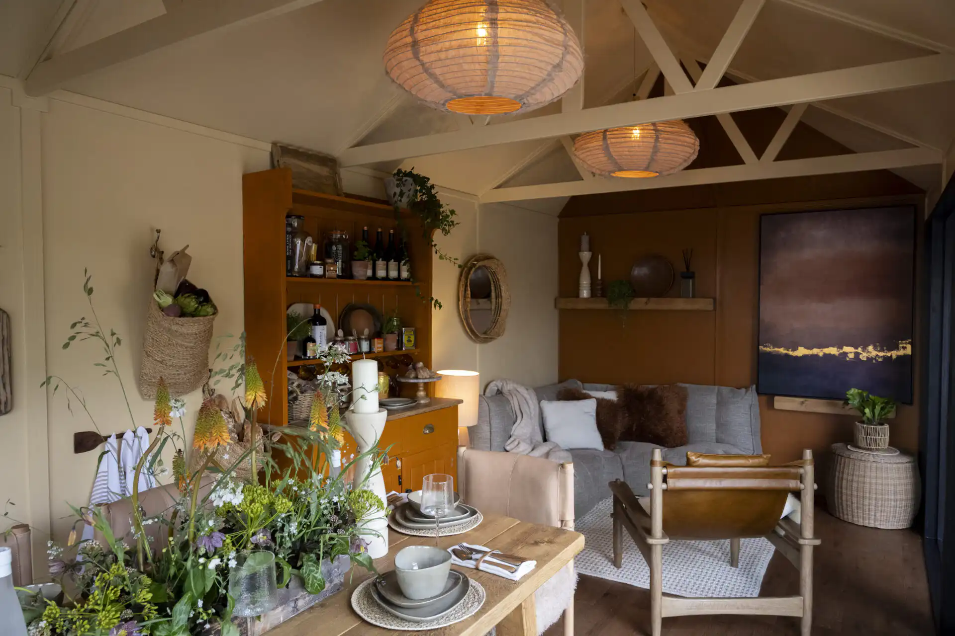 Interior of the Malvern Garden Buildings Bespoke L-Shaped Garden Room at Chelsea Flower Show 2026