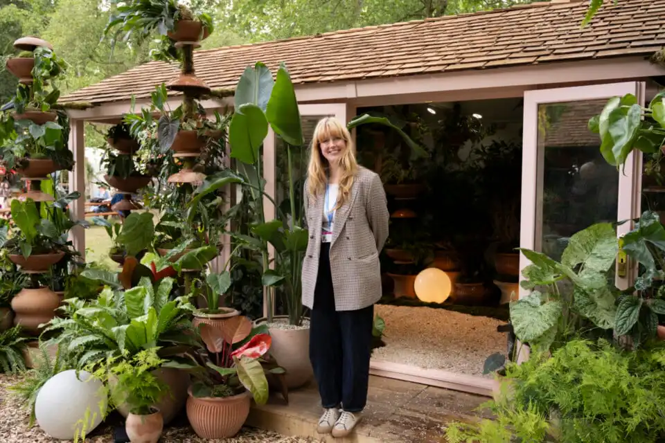 Alice Dobie of Botanica Studio - designer of the "Hanging Gardens of Botanica" Houseplant Studio at Chelsea Flower Show 2026 - sponsored by Malvern Garden Buildings