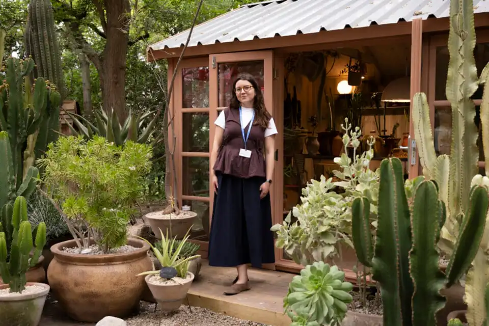 Natalia Drezek of Conservatory Archives, designer of "An Ode to Endurance" Houseplant Studios at Chelsea Flower Show 2026, sponsored by Malvern Garden Buildings