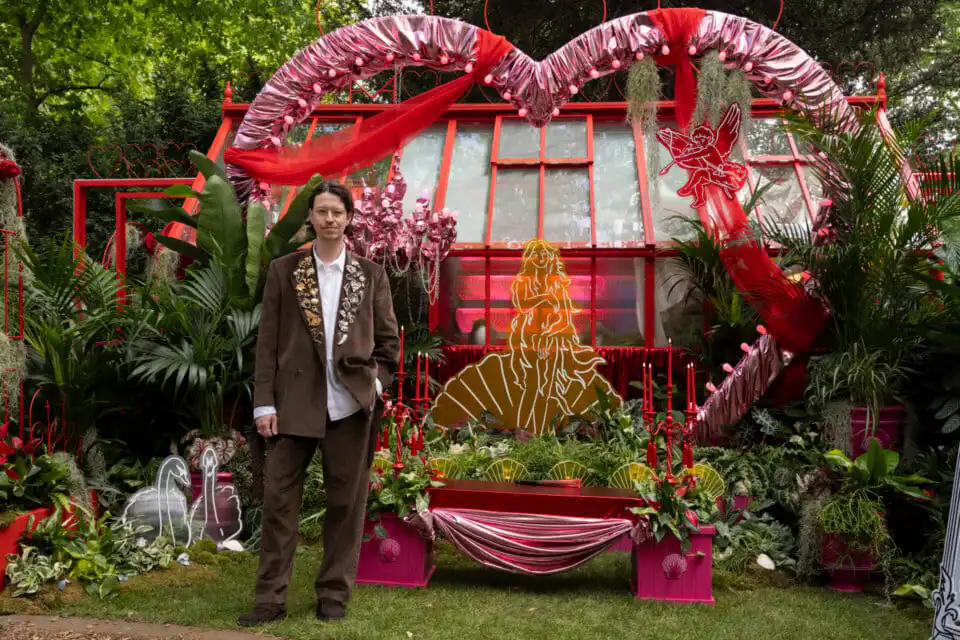 James Whiting, designer of "Aphrodite's Hothouse" Houseplant Studio at Chelsea Flower Show 2026, sponsored by Malvern Garden Buildings