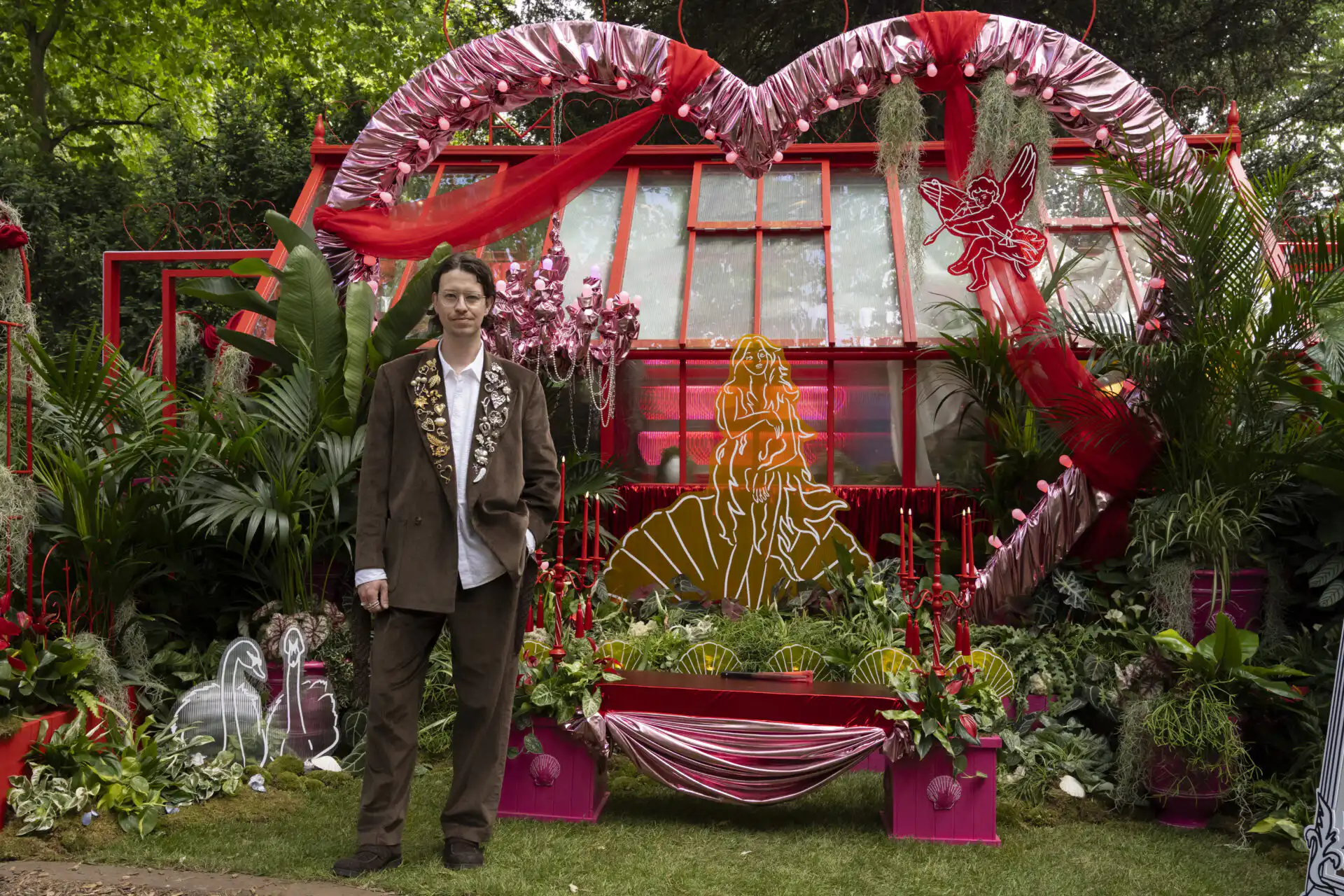 James Whiting, designer of "Aphrodite's Hothouse" Houseplant Studio at Chelsea Flower Show 2026, sponsored by Malvern Garden Buildings