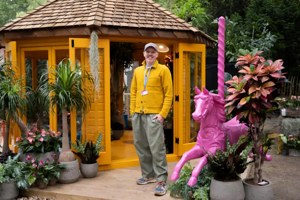 John Kitchin of hugo & green, designer of "Heliotropic Carousel" Houseplant Studio at Chelsea Flower Show 2026, sponsored by Malvern Garden Buildings