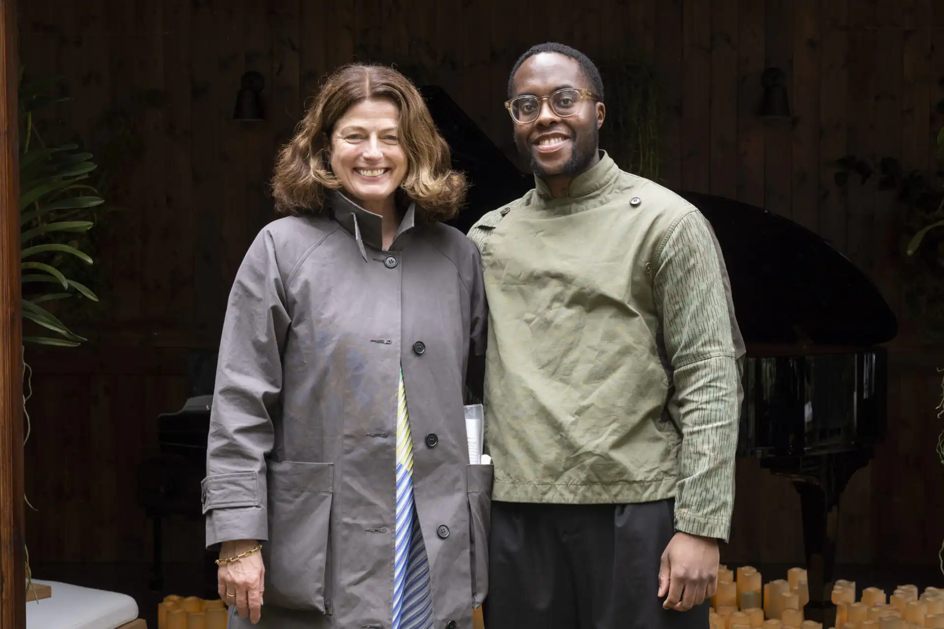 Martha Krempel, designer of "The Composer's Cabin" Houseplant Studio at Chelsea Flower Show 2026, sponsored by Malvern Garden Buildings - pictured with Amiri Harewood