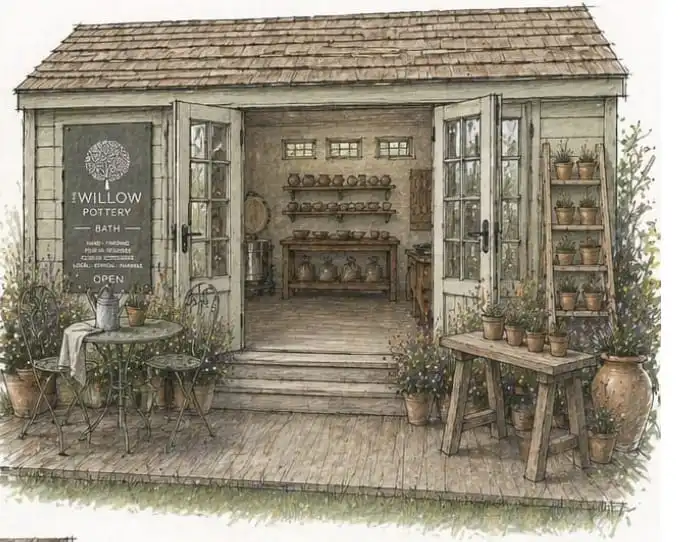 Matt Passmore Willow Pottery studio drawing exterior
