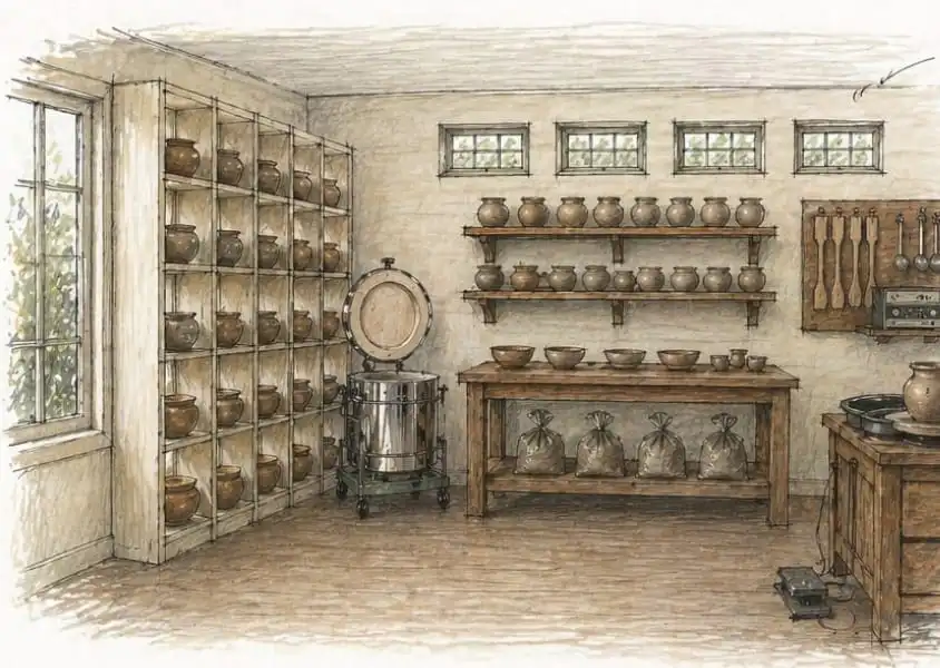 Matt Passmore Willow Pottery studio drawing interior