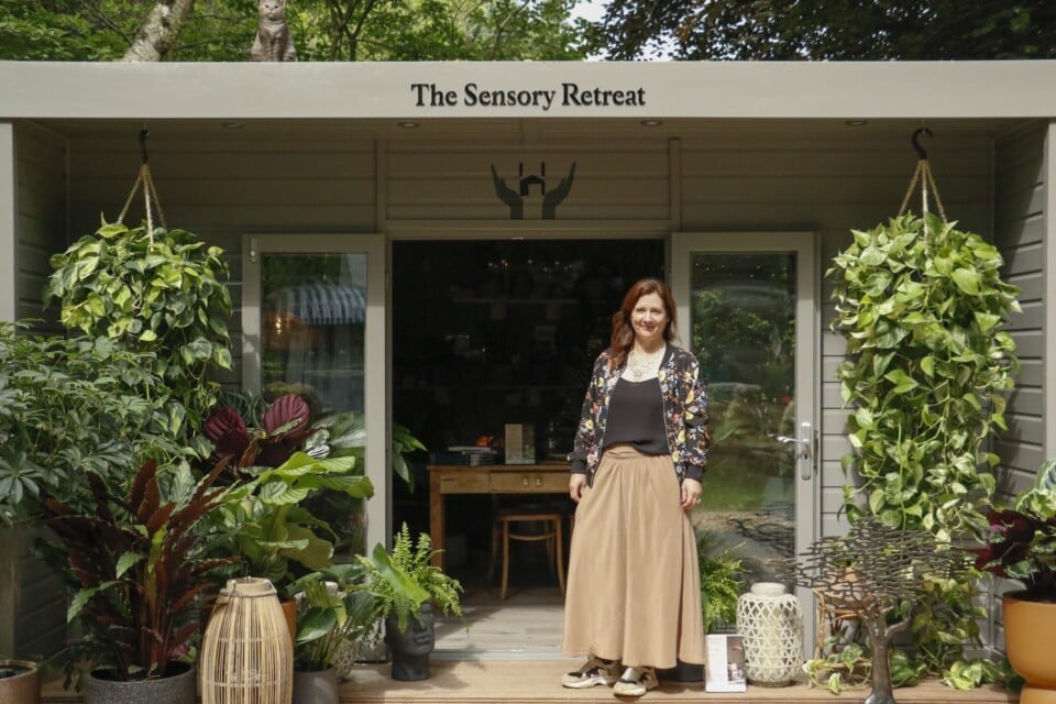 Pippa Jameson outside The Sensory Retreat Houseplant Studio building at RHS Chelsea Flower Show