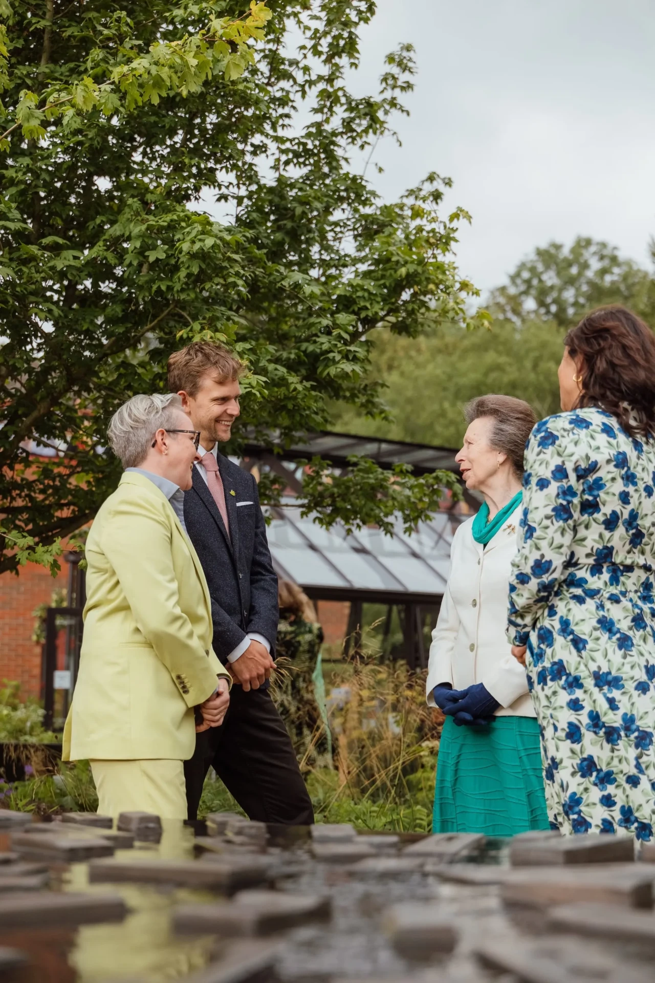 hrh the princess royal speaking to designers at horatios garden on opening day
