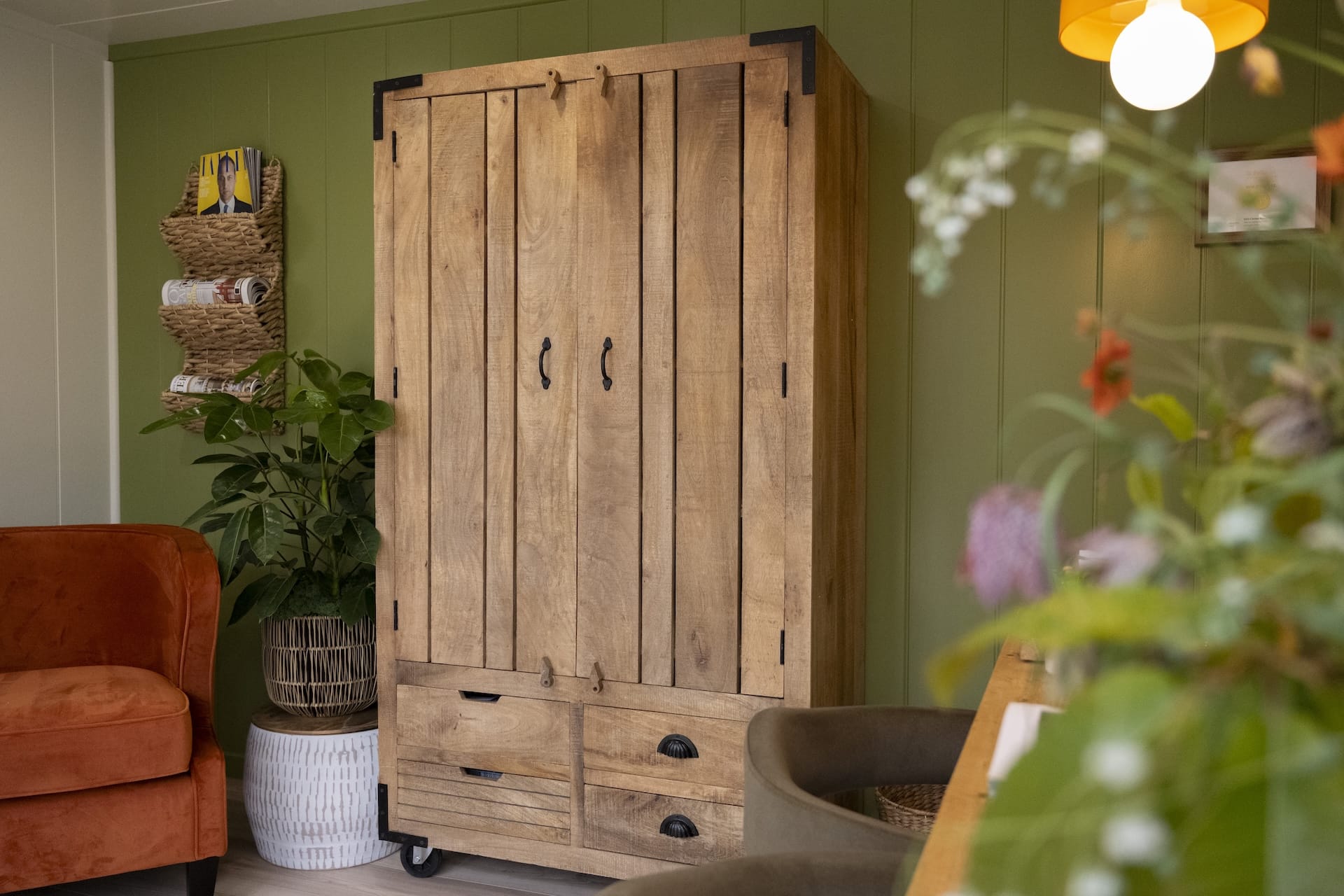 larder cabinet inside hanley building on mgb tradestand at RHS Chselsea