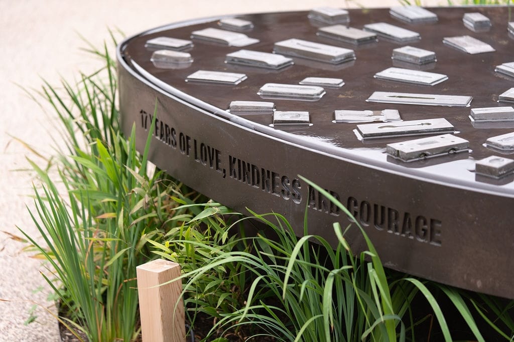 Water feature inside Horatios Garden incorporating historic cutlery casts